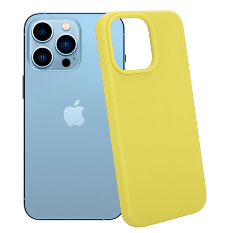 Coverzs Coverzs Luxe Liquid Silicone case geschikt voor iPhone 14 Pro Max (geel) + ShieldCase screenprotector - beschermglas iPhone bescherming - iPhone case bescherm hoesje + Screenprotector