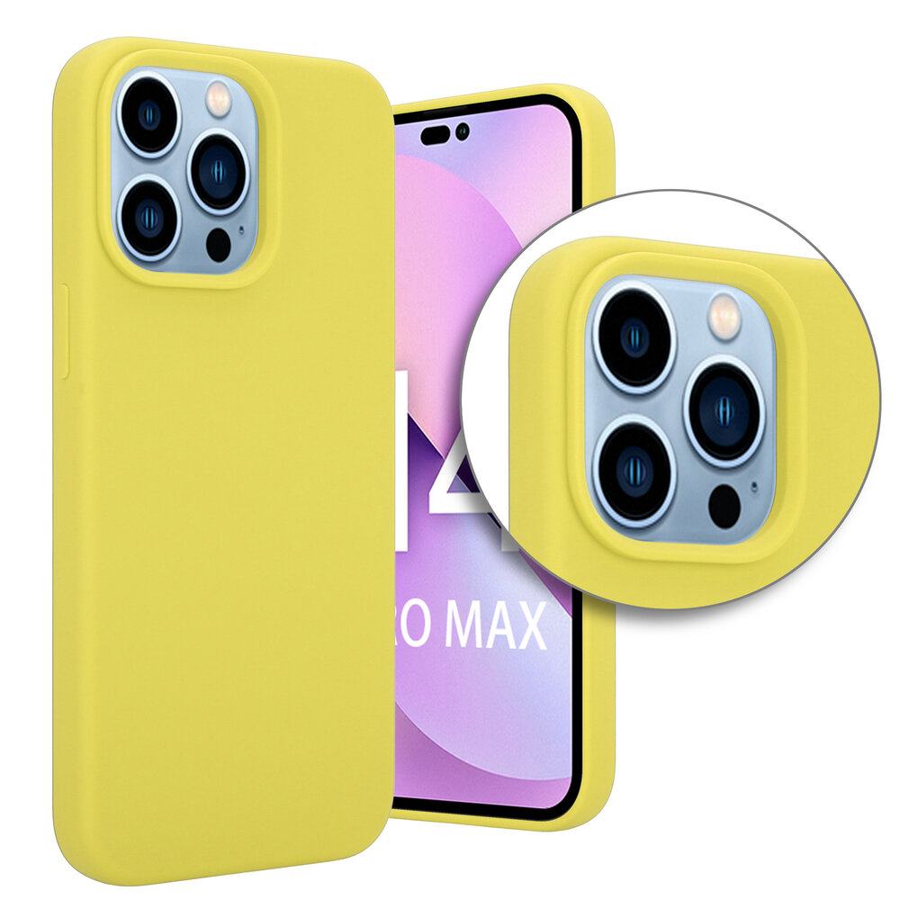 Coverzs Coverzs Luxe Liquid Silicone case geschikt voor iPhone 14 Pro Max (geel) + ShieldCase screenprotector - beschermglas iPhone bescherming - iPhone case bescherm hoesje + Screenprotector