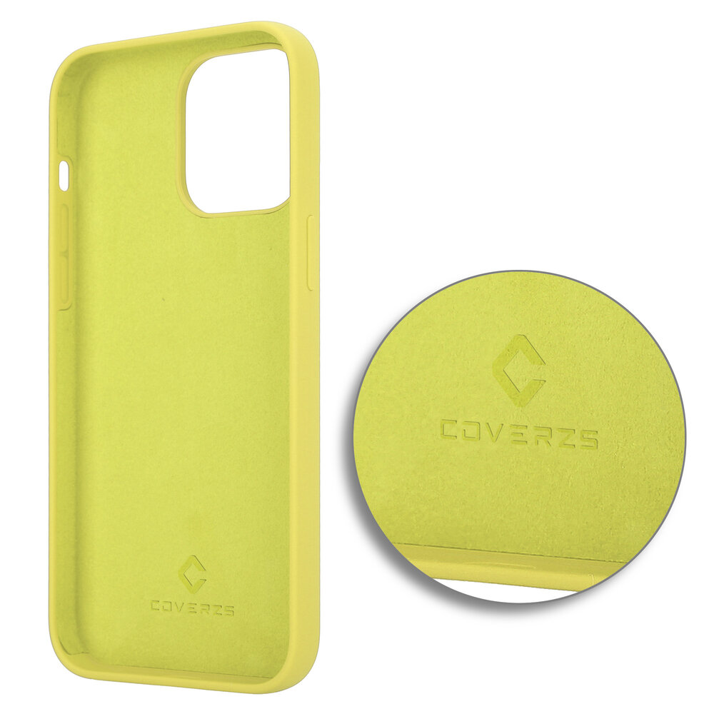 Coverzs Coverzs Luxe Liquid Silicone case geschikt voor iPhone 14 Pro Max (geel) + ShieldCase screenprotector - beschermglas iPhone bescherming - iPhone case bescherm hoesje + Screenprotector