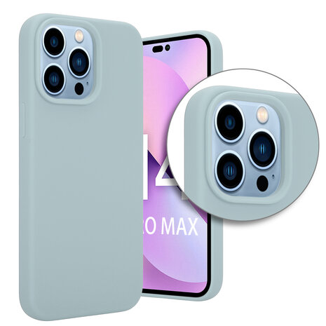 Coverzs Coverzs Luxe Liquid Silicone case geschikt voor iPhone 14 Pro Max (grijsblauw) + ShieldCase screenprotector - beschermglas iPhone bescherming - iPhone case bescherm hoesje + Screenprotector