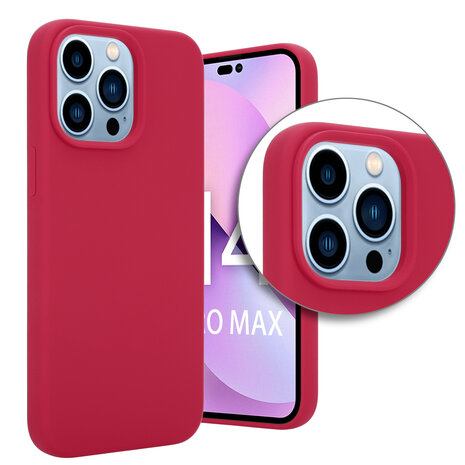 Coverzs Coverzs Luxe Liquid Silicone case geschikt voor iPhone 14 Pro Max (rood) + ShieldCase screenprotector - beschermglas iPhone bescherming - iPhone case bescherm hoesje + Screenprotector