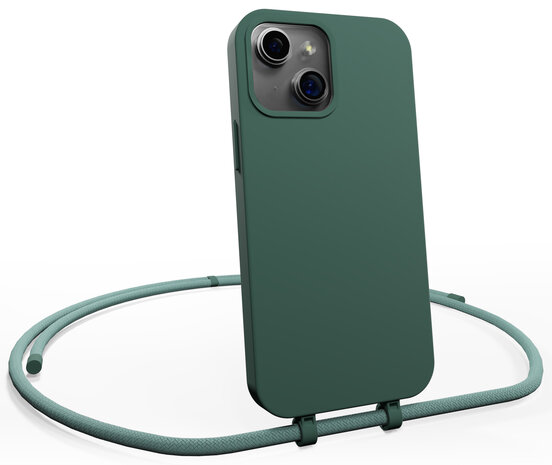Coverzs Coverzs Silicone case met koord geschikt voor iPhone 14 Plus (groen) + ShieldCase screenprotector - beschermglas iPhone bescherming - iPhone case bescherm hoesje + Screenprotector