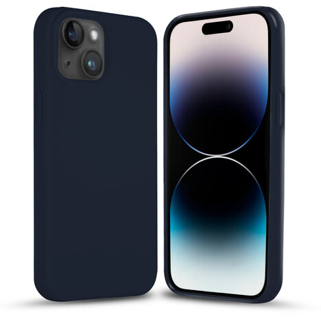 Coverzs Coverzs Solid silicone case geschikt voor iPhone 14 (blauw) + ShieldCase screenprotector - beschermglas iPhone bescherming - iPhone case bescherm hoesje + Screenprotector