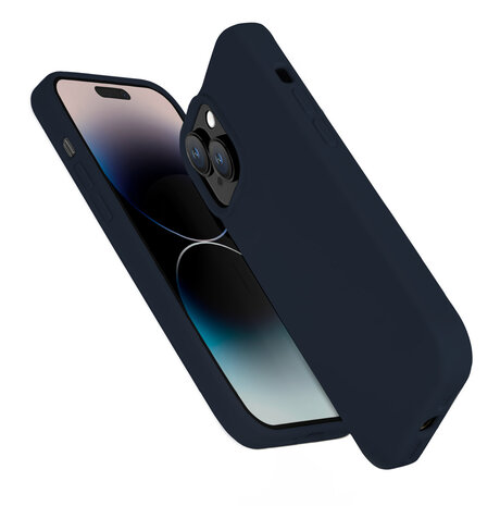Coverzs Coverzs Solid silicone case geschikt voor iPhone 14 (blauw) + ShieldCase screenprotector - beschermglas iPhone bescherming - iPhone case bescherm hoesje + Screenprotector