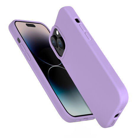 Coverzs Coverzs Solid silicone case geschikt voor iPhone 14 (lichtpaars) + ShieldCase screenprotector - beschermglas iPhone bescherming - iPhone case bescherm hoesje + Screenprotector