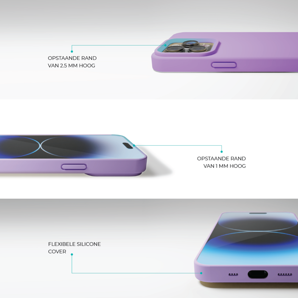 Coverzs Coverzs Solid silicone case geschikt voor iPhone 14 (lichtpaars) + ShieldCase screenprotector - beschermglas iPhone bescherming - iPhone case bescherm hoesje + Screenprotector