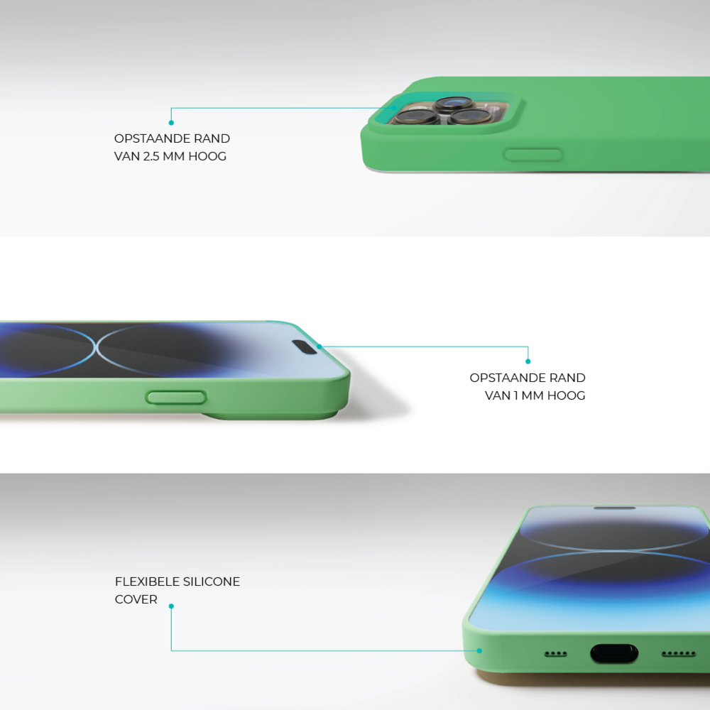 Coverzs Coverzs Solid silicone case geschikt voor iPhone 14 (mint) + ShieldCase screenprotector - beschermglas iPhone bescherming - iPhone case bescherm hoesje + Screenprotector