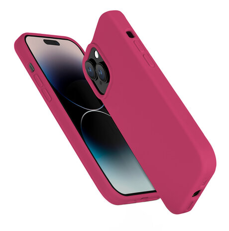Coverzs Coverzs Solid silicone case geschikt voor iPhone 14 (rosé) + ShieldCase screenprotector - beschermglas iPhone bescherming - iPhone case bescherm hoesje + Screenprotector