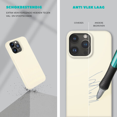 Coverzs Coverzs Solid silicone case geschikt voor iPhone 14 (zand) + ShieldCase screenprotector - beschermglas iPhone bescherming - iPhone case bescherm hoesje + Screenprotector