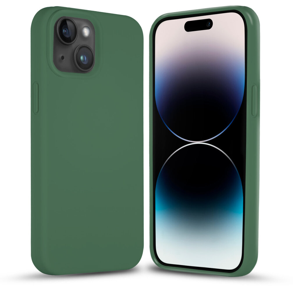 Coverzs Coverzs Solid silicone case geschikt voor iPhone 14 Plus (dennengroen) + ShieldCase screenprotector - beschermglas iPhone bescherming - iPhone case bescherm hoesje + Screenprotector