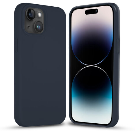 Coverzs Coverzs Solid silicone case geschikt voor iPhone 14 Plus (donkerblauw) + ShieldCase screenprotector - beschermglas iPhone bescherming - iPhone case bescherm hoesje + Screenprotector