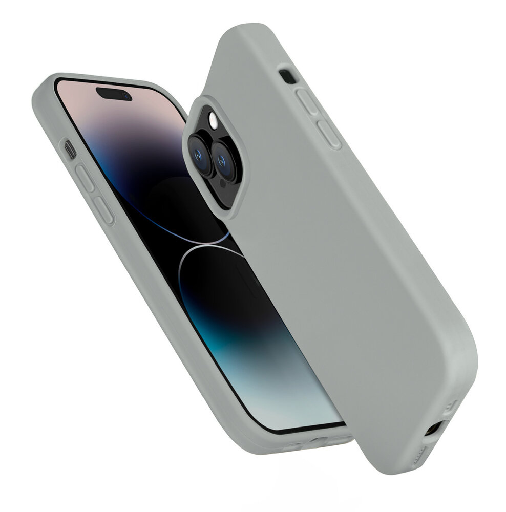 Coverzs Coverzs Solid silicone case geschikt voor iPhone 14 Plus (grijs) + ShieldCase screenprotector - beschermglas iPhone bescherming - iPhone case bescherm hoesje + Screenprotector
