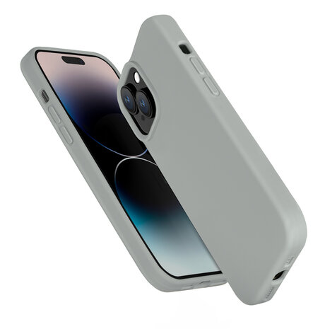 Coverzs Coverzs Solid silicone case geschikt voor iPhone 14 Plus (grijs) + ShieldCase screenprotector - beschermglas iPhone bescherming - iPhone case bescherm hoesje + Screenprotector