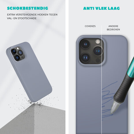 Coverzs Coverzs Solid silicone case geschikt voor iPhone 14 Plus (lavendel grijs) + ShieldCase screenprotector - beschermglas iPhone bescherming - iPhone case bescherm hoesje + Screenprotector