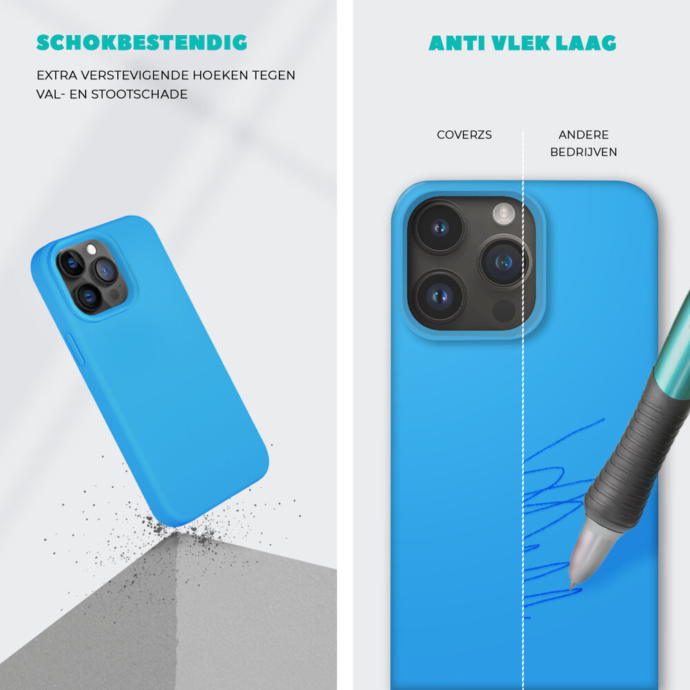 Coverzs Coverzs Solid silicone case geschikt voor iPhone 14 Plus (lichtblauw) + ShieldCase screenprotector - beschermglas iPhone bescherming - iPhone case bescherm hoesje + Screenprotector