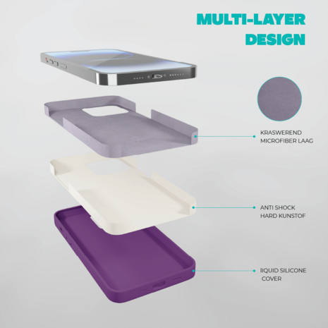 Coverzs Coverzs Solid silicone case geschikt voor iPhone 14 Plus (paars) + ShieldCase screenprotector - beschermglas iPhone bescherming - iPhone case bescherm hoesje + Screenprotector