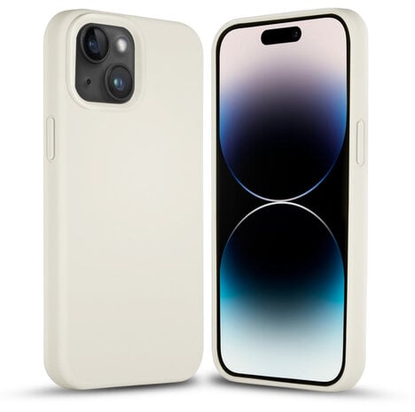 Coverzs Coverzs Solid silicone case geschikt voor iPhone 14 Plus (zand) + ShieldCase screenprotector - beschermglas iPhone bescherming - iPhone case bescherm hoesje + Screenprotector