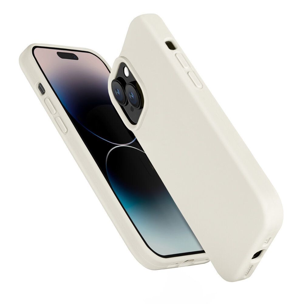 Coverzs Coverzs Solid silicone case geschikt voor iPhone 14 Plus (zand) + ShieldCase screenprotector - beschermglas iPhone bescherming - iPhone case bescherm hoesje + Screenprotector