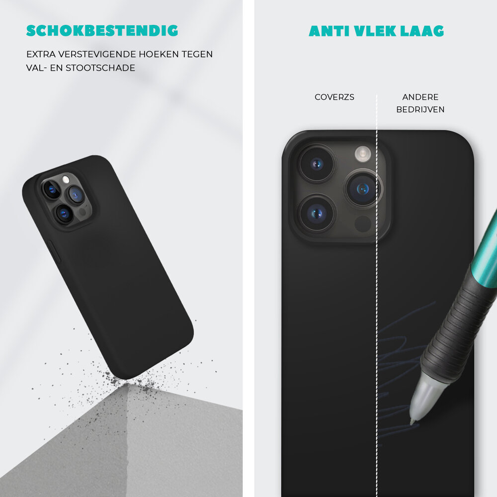 Coverzs Coverzs Solid silicone case geschikt voor iPhone 14 Plus (zwart) + ShieldCase screenprotector - beschermglas iPhone bescherming - iPhone case bescherm hoesje + Screenprotector