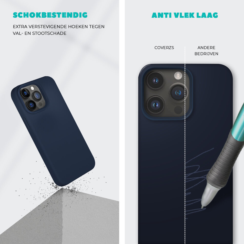 Coverzs Coverzs Solid silicone case geschikt voor iPhone 14 Pro (blauw) + ShieldCase screenprotector - beschermglas iPhone bescherming - iPhone case bescherm hoesje + Screenprotector