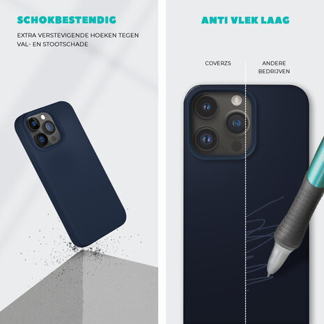 Coverzs Coverzs Solid silicone case geschikt voor iPhone 14 Pro (blauw) + ShieldCase screenprotector - beschermglas iPhone bescherming - iPhone case bescherm hoesje + Screenprotector