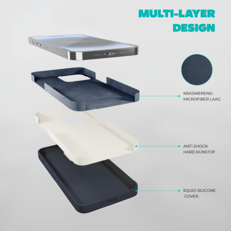 Coverzs Coverzs Solid silicone case geschikt voor iPhone 14 Pro (donkerblauw) + ShieldCase screenprotector - beschermglas iPhone bescherming - iPhone case bescherm hoesje + Screenprotector