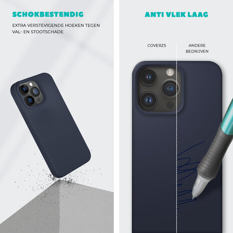 Coverzs Coverzs Solid silicone case geschikt voor iPhone 14 Pro (donkerblauw) + ShieldCase screenprotector - beschermglas iPhone bescherming - iPhone case bescherm hoesje + Screenprotector