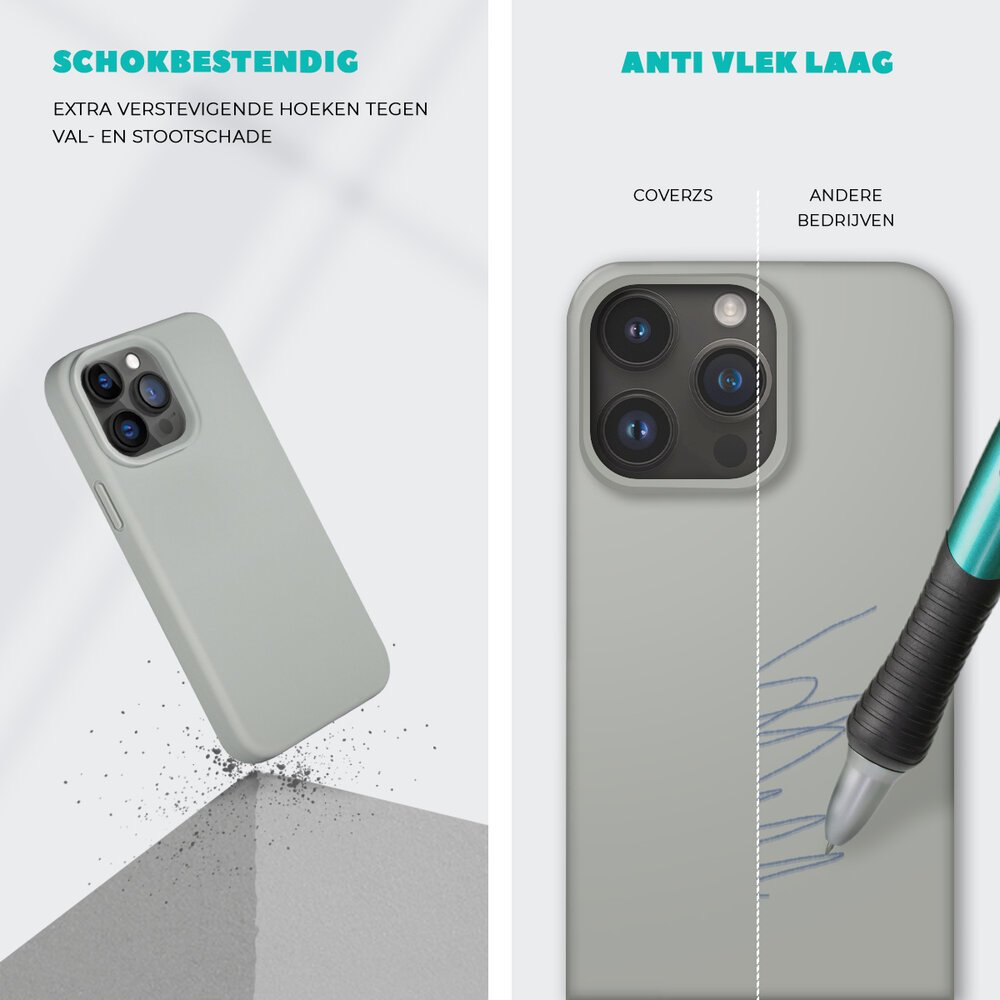 Coverzs Coverzs Solid silicone case geschikt voor iPhone 14 Pro (grijs) + ShieldCase screenprotector - beschermglas iPhone bescherming - iPhone case bescherm hoesje + Screenprotector