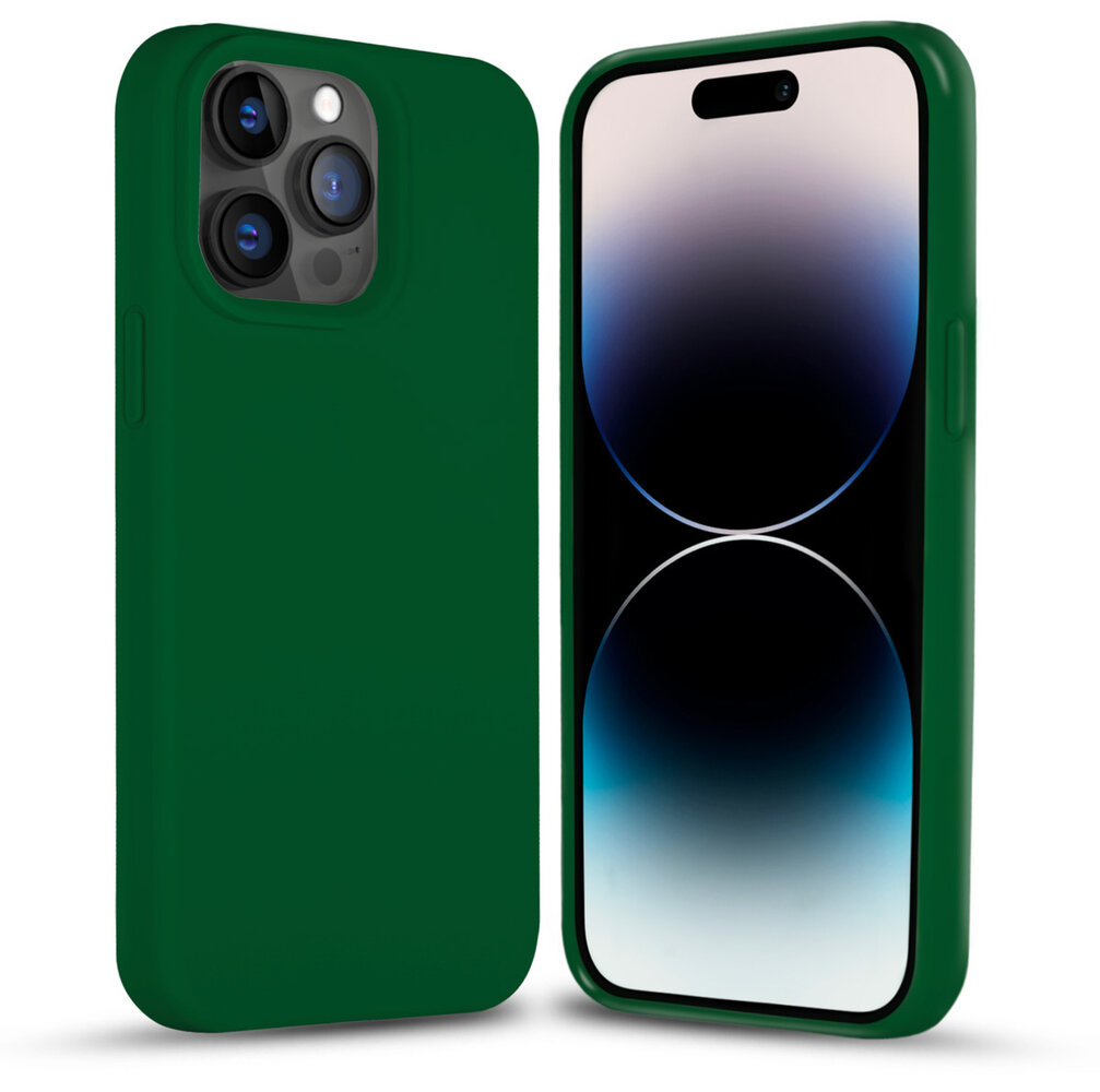 Coverzs Coverzs Solid silicone case geschikt voor iPhone 14 Pro (groen) + ShieldCase screenprotector - beschermglas iPhone bescherming - iPhone case bescherm hoesje + Screenprotector