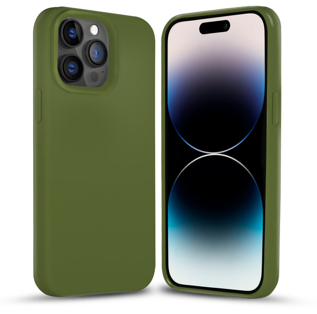 Coverzs Coverzs Solid silicone case geschikt voor iPhone 14 Pro (legergroen) + ShieldCase screenprotector - beschermglas iPhone bescherming - iPhone case bescherm hoesje + Screenprotector