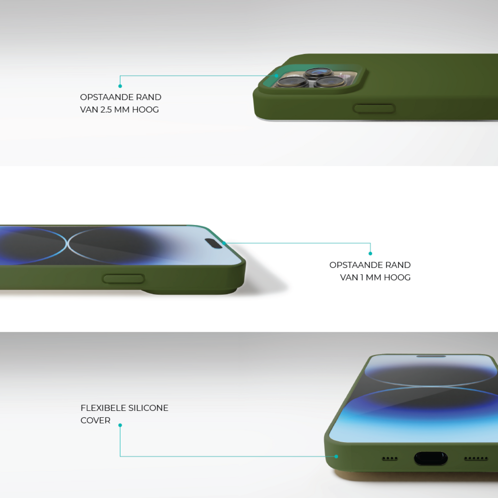 Coverzs Coverzs Solid silicone case geschikt voor iPhone 14 Pro (legergroen) + ShieldCase screenprotector - beschermglas iPhone bescherming - iPhone case bescherm hoesje + Screenprotector