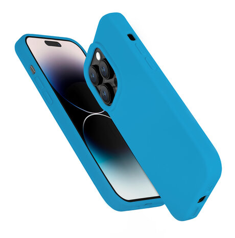 Coverzs Coverzs Solid silicone case geschikt voor iPhone 14 Pro (lichtblauw) + ShieldCase screenprotector - beschermglas iPhone bescherming - iPhone case bescherm hoesje + Screenprotector