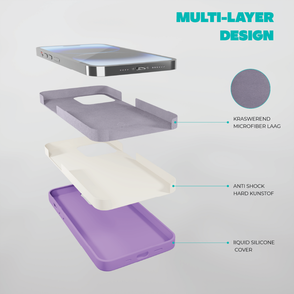 Coverzs Coverzs Solid silicone case geschikt voor iPhone 14 Pro (lichtpaars) + ShieldCase screenprotector - beschermglas iPhone bescherming - iPhone case bescherm hoesje + Screenprotector