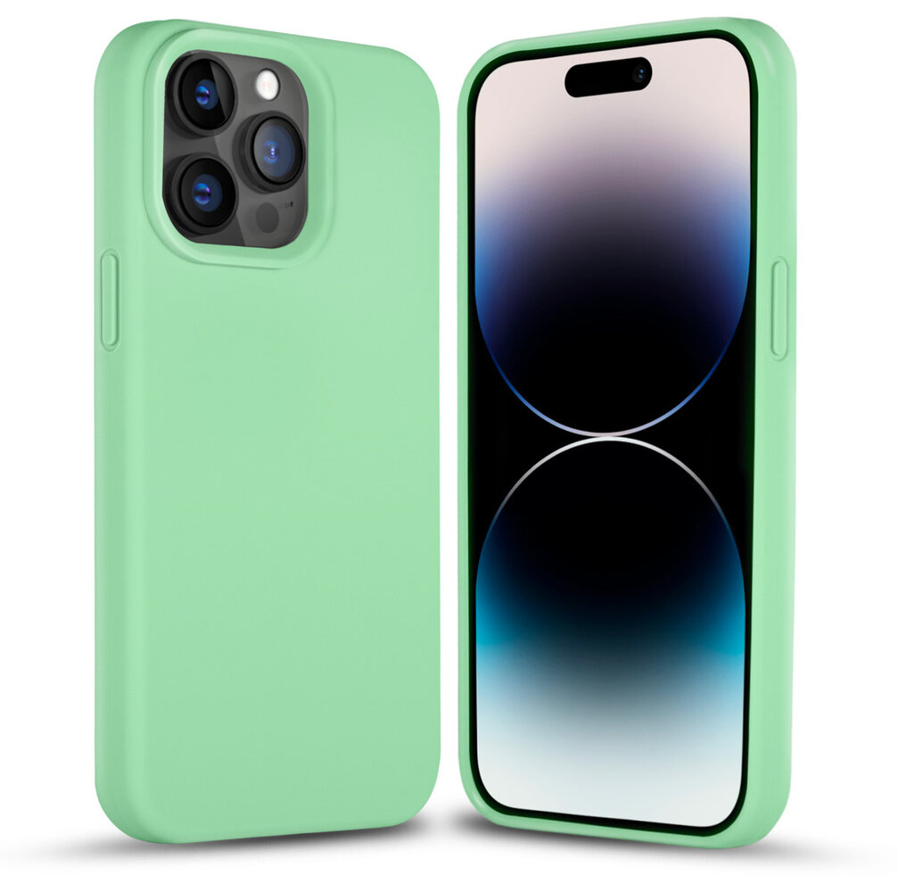 Coverzs Coverzs Solid silicone case geschikt voor iPhone 14 Pro (mint) + ShieldCase screenprotector - beschermglas iPhone bescherming - iPhone case bescherm hoesje + Screenprotector