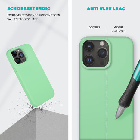Coverzs Coverzs Solid silicone case geschikt voor iPhone 14 Pro (mint) + ShieldCase screenprotector - beschermglas iPhone bescherming - iPhone case bescherm hoesje + Screenprotector