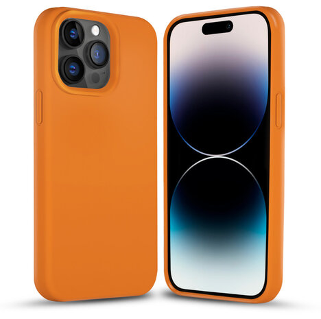 Coverzs Coverzs Solid silicone case geschikt voor iPhone 14 Pro (oranje) + ShieldCase screenprotector - beschermglas iPhone bescherming - iPhone case bescherm hoesje + Screenprotector