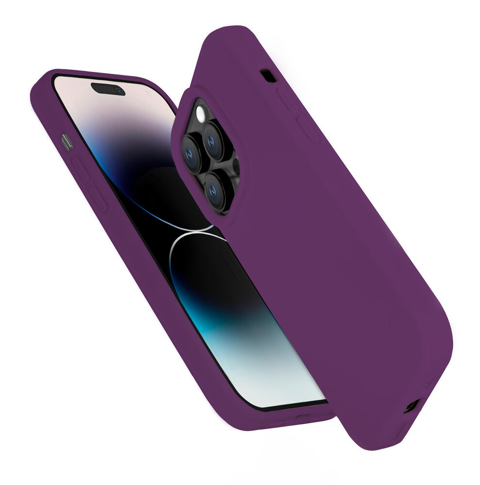 Coverzs Coverzs Solid silicone case geschikt voor iPhone 14 Pro (paars) + ShieldCase screenprotector - beschermglas iPhone bescherming - iPhone case bescherm hoesje + Screenprotector