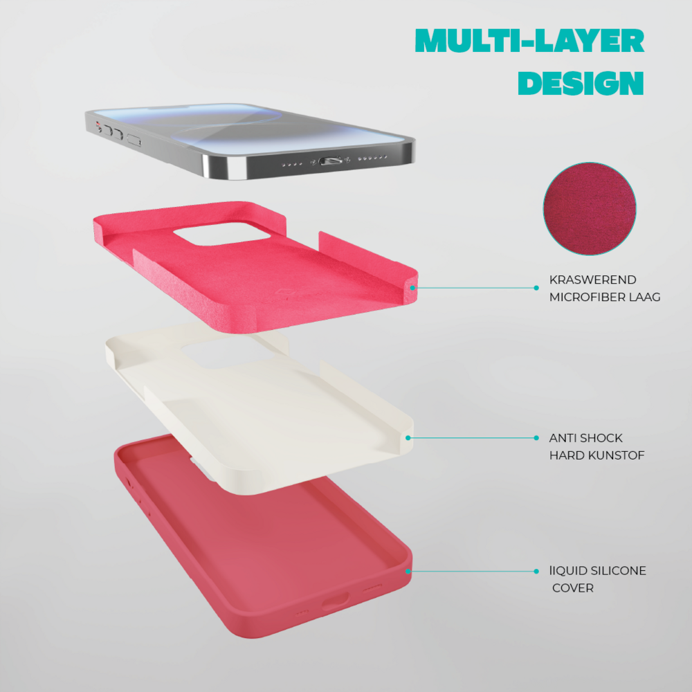 Coverzs Coverzs Solid silicone case geschikt voor iPhone 14 Pro (rosé) + ShieldCase screenprotector - beschermglas iPhone bescherming - iPhone case bescherm hoesje + Screenprotector
