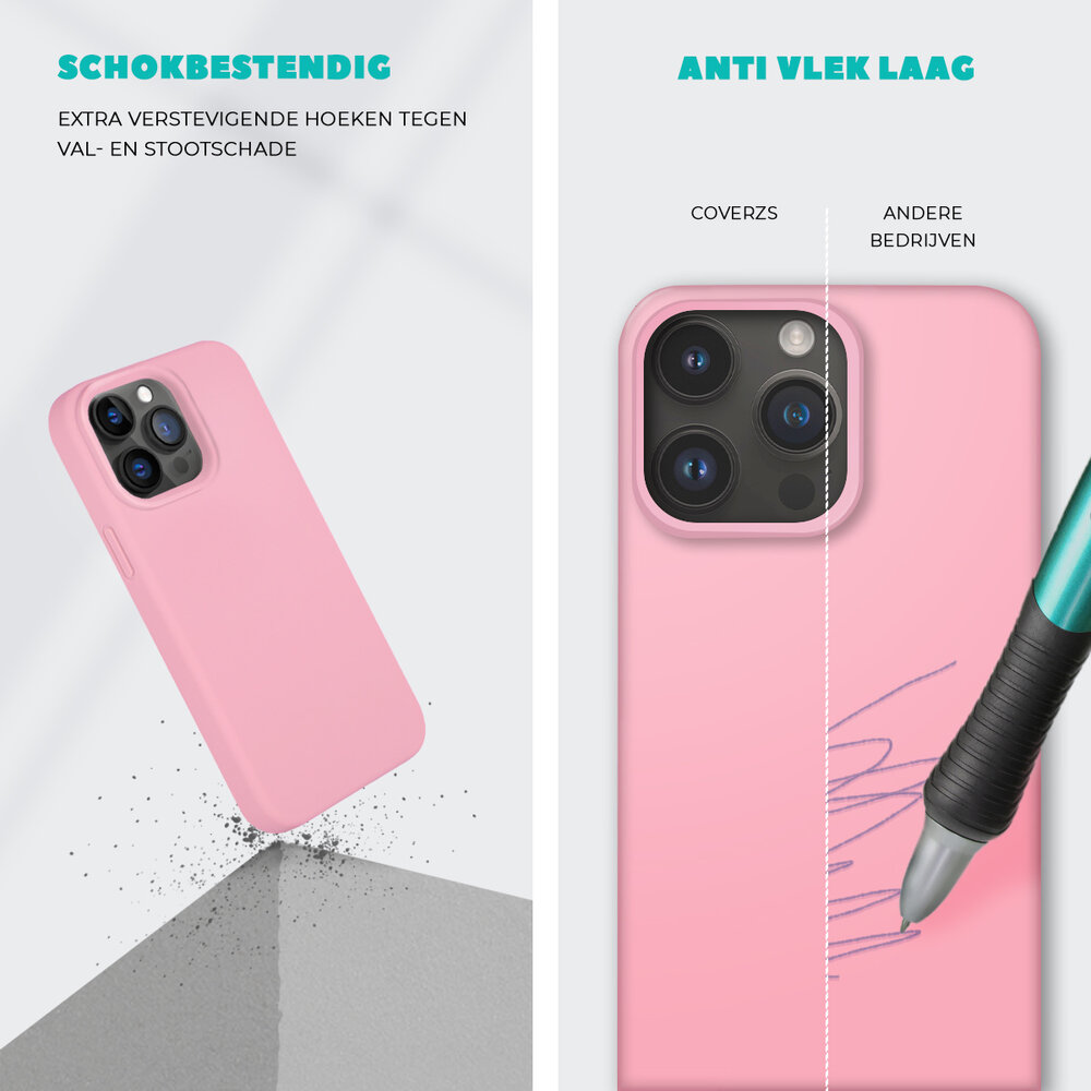 Coverzs Coverzs Solid silicone case geschikt voor iPhone 14 Pro (roze) + ShieldCase screenprotector - beschermglas iPhone bescherming - iPhone case bescherm hoesje + Screenprotector