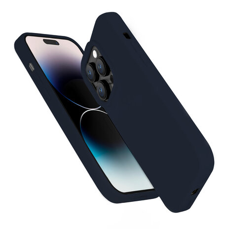 Coverzs Coverzs Solid silicone case geschikt voor iPhone 14 Pro Max (blauw) + ShieldCase screenprotector - beschermglas iPhone bescherming - iPhone case bescherm hoesje + Screenprotector