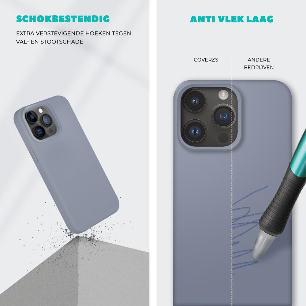 Coverzs Coverzs Solid silicone case geschikt voor iPhone 14 Pro Max (lavendel grijs) + ShieldCase screenprotector - beschermglas iPhone bescherming - iPhone case bescherm hoesje + Screenprotector