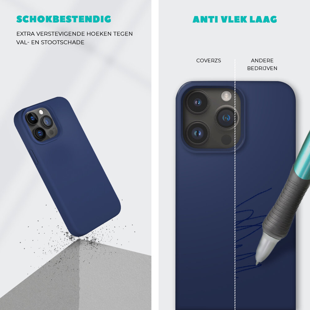 Coverzs Coverzs Solid silicone case geschikt voor iPhone 14 Pro Max (marine blauw) + ShieldCase screenprotector - beschermglas iPhone bescherming - iPhone case bescherm hoesje + Screenprotector