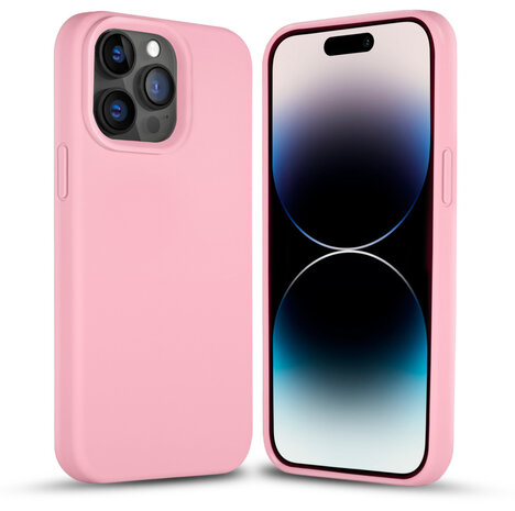 Coverzs Coverzs Solid silicone case geschikt voor iPhone 14 Pro Max (roze) + ShieldCase screenprotector - beschermglas iPhone bescherming - iPhone case bescherm hoesje + Screenprotector