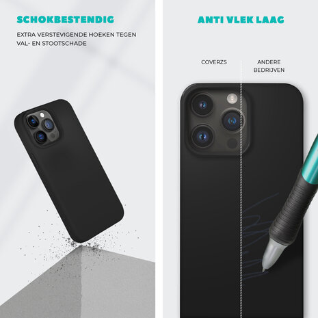 Coverzs Coverzs Solid silicone case geschikt voor iPhone 14 Pro Max (zwart) + ShieldCase screenprotector - beschermglas iPhone bescherming - iPhone case bescherm hoesje + Screenprotector