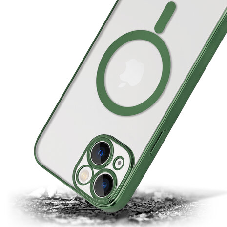 Shieldcase ShieldCase geschikt voor iPhone 14 hoesje transparant Magsafe metal coating (donkergroen) + ShieldCase screenprotector - beschermglas iPhone bescherming - iPhone case bescherm hoesje + Screenprotector