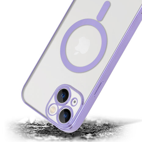 Shieldcase ShieldCase geschikt voor iPhone 14 hoesje transparant Magsafe metal coating (paars) + ShieldCase screenprotector - beschermglas iPhone bescherming - iPhone case bescherm hoesje + Screenprotector