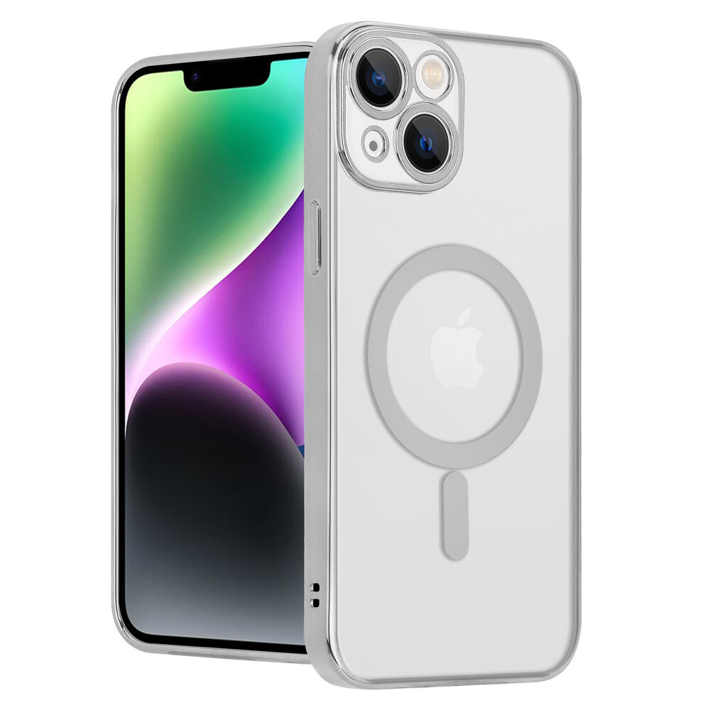 Shieldcase ShieldCase geschikt voor iPhone 14 hoesje transparant Magsafe metal coating (zilver) + ShieldCase screenprotector - beschermglas iPhone bescherming - iPhone case bescherm hoesje + Screenprotector