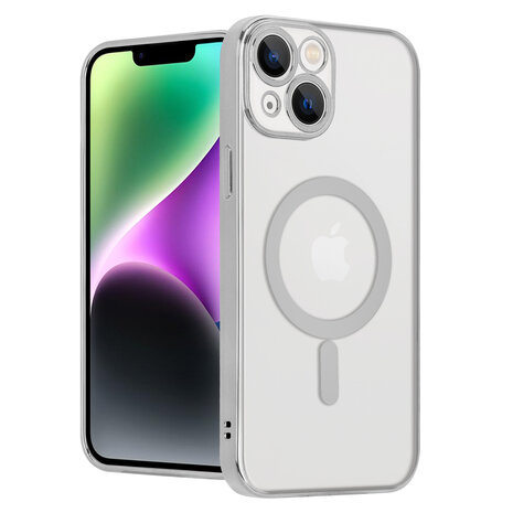 Shieldcase ShieldCase geschikt voor iPhone 14 hoesje transparant Magsafe metal coating (zilver) + ShieldCase screenprotector - beschermglas iPhone bescherming - iPhone case bescherm hoesje + Screenprotector