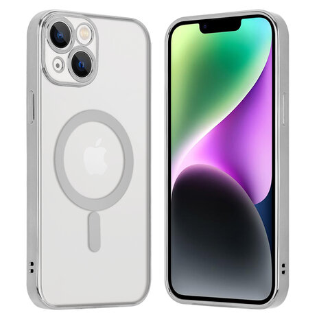 Shieldcase ShieldCase geschikt voor iPhone 14 hoesje transparant Magsafe metal coating (zilver) + ShieldCase screenprotector - beschermglas iPhone bescherming - iPhone case bescherm hoesje + Screenprotector