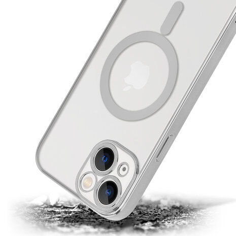 Shieldcase ShieldCase geschikt voor iPhone 14 hoesje transparant Magsafe metal coating (zilver) + ShieldCase screenprotector - beschermglas iPhone bescherming - iPhone case bescherm hoesje + Screenprotector